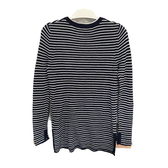 White + Warren Navy Striped M Sweater - Picture 2 of 6